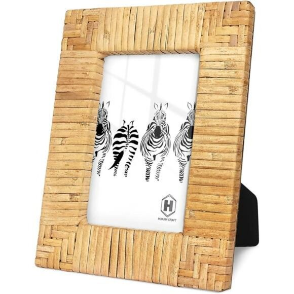 Rattan 4x6 picture frame boho photo frame woven coastal tabletop desk home decor - Picture 1 of 7